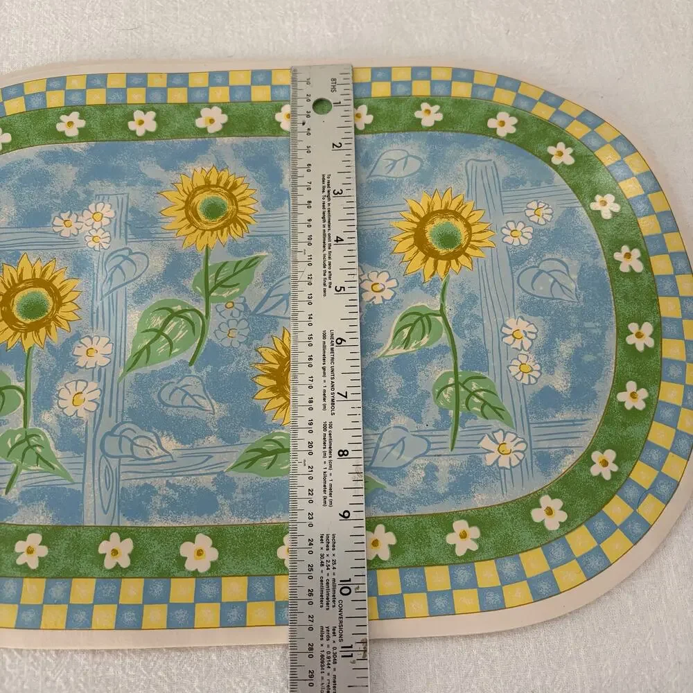 Vintage Sunflower Placemats Set of 2 Blue Gingham Country Cottage Kitchen